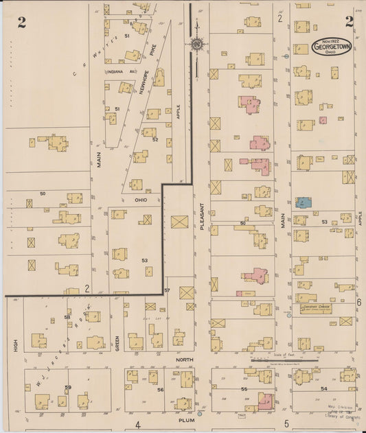 Sanborn Fire Insurance Map from Georgetown, Brown County, Ohio (1922), Sheet #0002 - Historic Sanborn Fire Insurance Map Print, vintage old map wall art, antique decor, genealogy gift, Ohio Ohio map