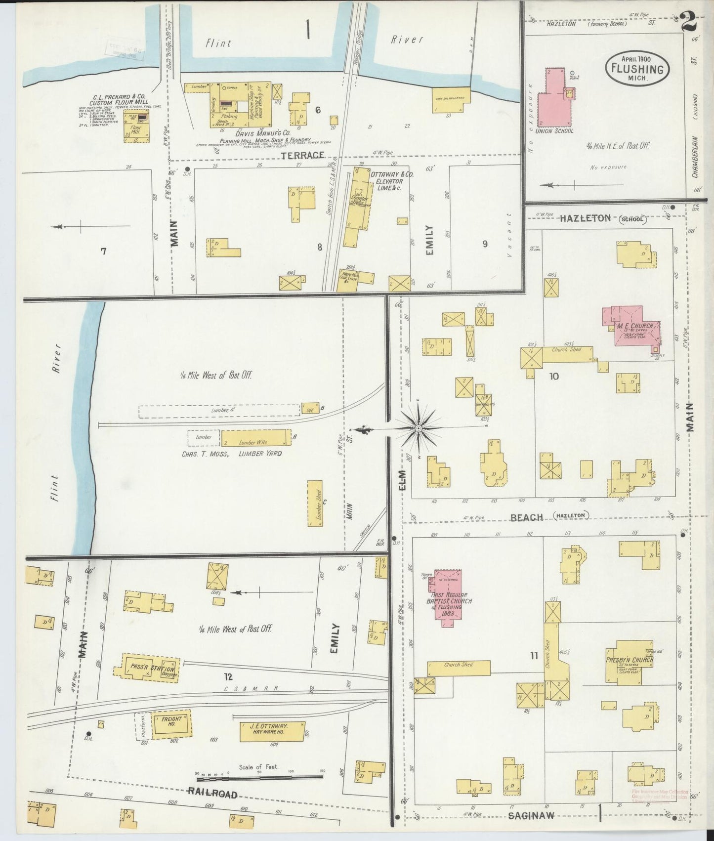 Sanborn Fire Insurance Map from Flushing, Genesee County, Michigan (1900), Sheet #0002 - Complete Map Set gallery image, historic Sanborn map, vintage wall art, Michigan Michigan