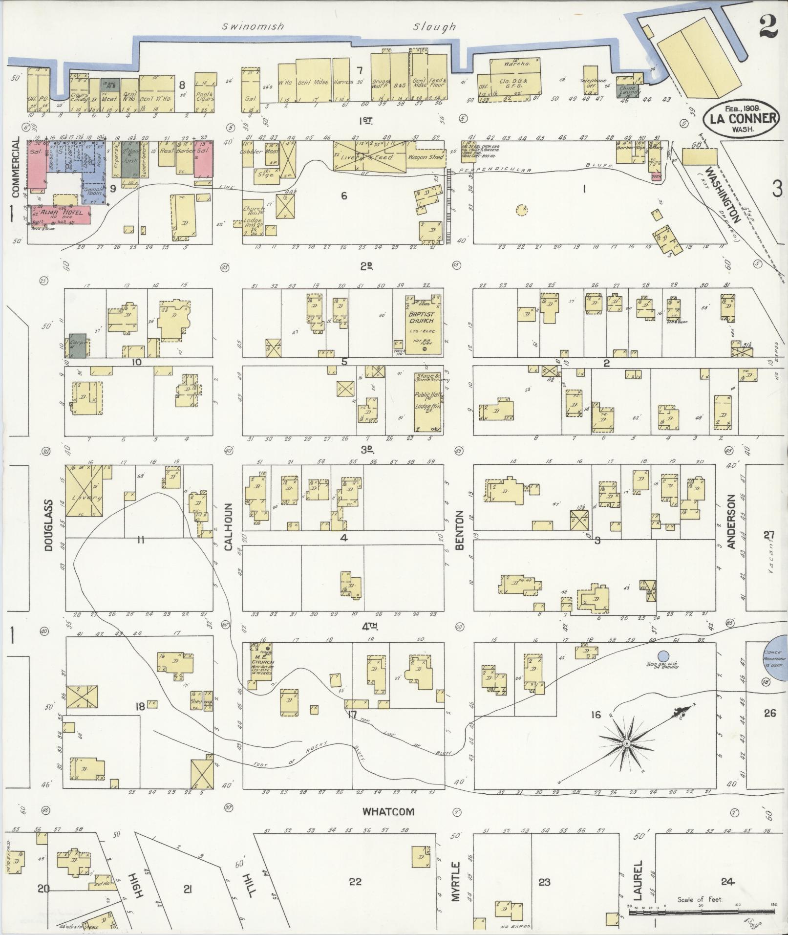 Sanborn Fire Insurance Map from La Conner, Skagit County, Washington (1909), Sheet #0002 - Complete Map Set gallery image, historic Sanborn map, vintage wall art, Washington Washington
