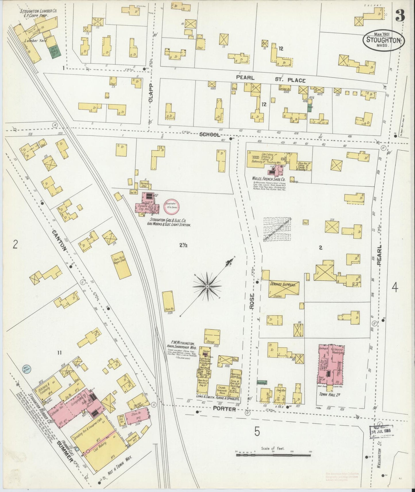 Sanborn Fire Insurance Map from Stoughton, Norfolk County, Massachusetts (1901), Sheet #0003 - Complete Map Set gallery image, historic Sanborn map, vintage wall art, Massachusetts Massachusetts