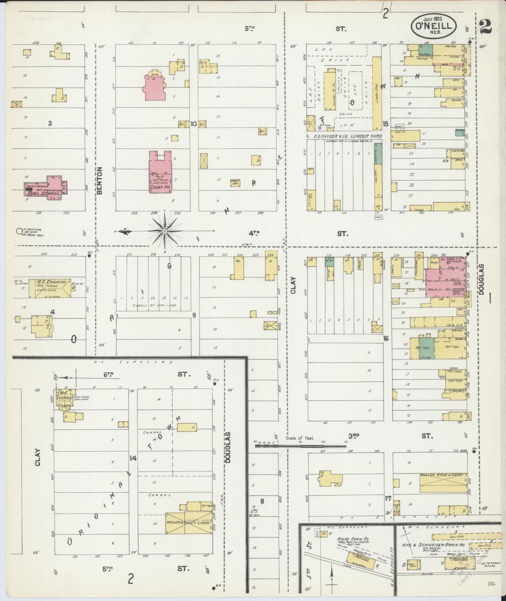 Sanborn Fire Insurance Map from O'Neill, Holt County, Nebraska (1902), Sheet #0002 - Complete Map Set gallery image, historic Sanborn map, vintage wall art, Nebraska Nebraska