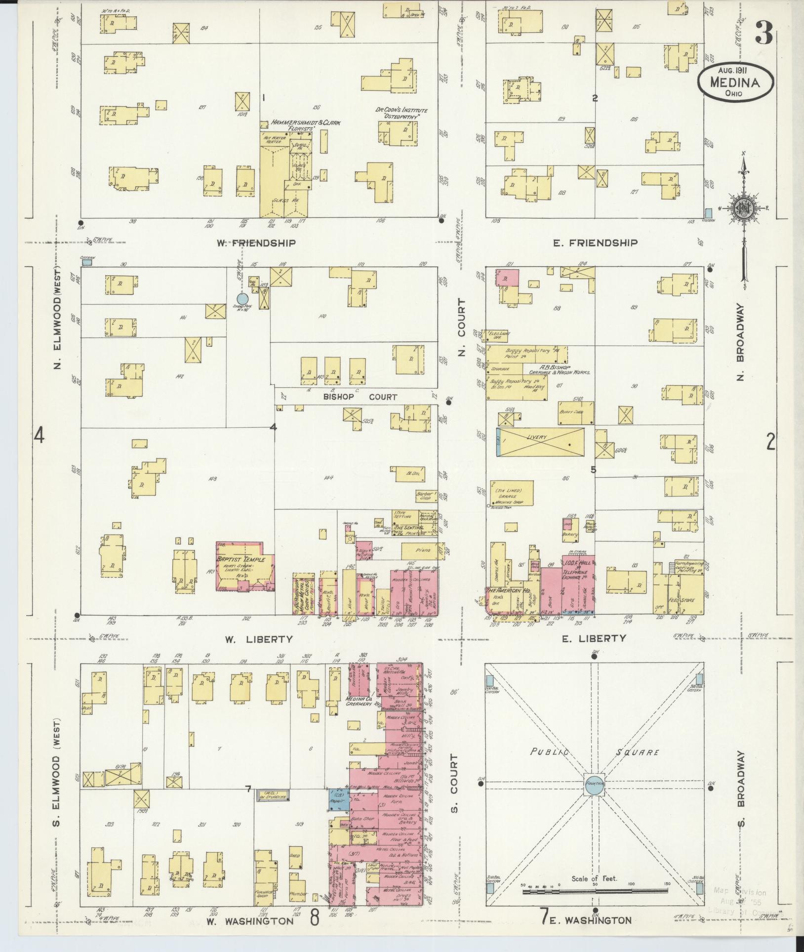 Sanborn Fire Insurance Map from Medina, Medina County, Ohio (1911), Sheet #0003 - Complete Map Set gallery image, historic Sanborn map, vintage wall art, Ohio Ohio
