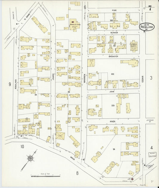 Sanborn Fire Insurance Map from Rockland, Knox County, Maine (1912), Sheet #0007 - Historic Sanborn Fire Insurance Map Print, vintage old map wall art, antique decor, genealogy gift, Maine Maine map