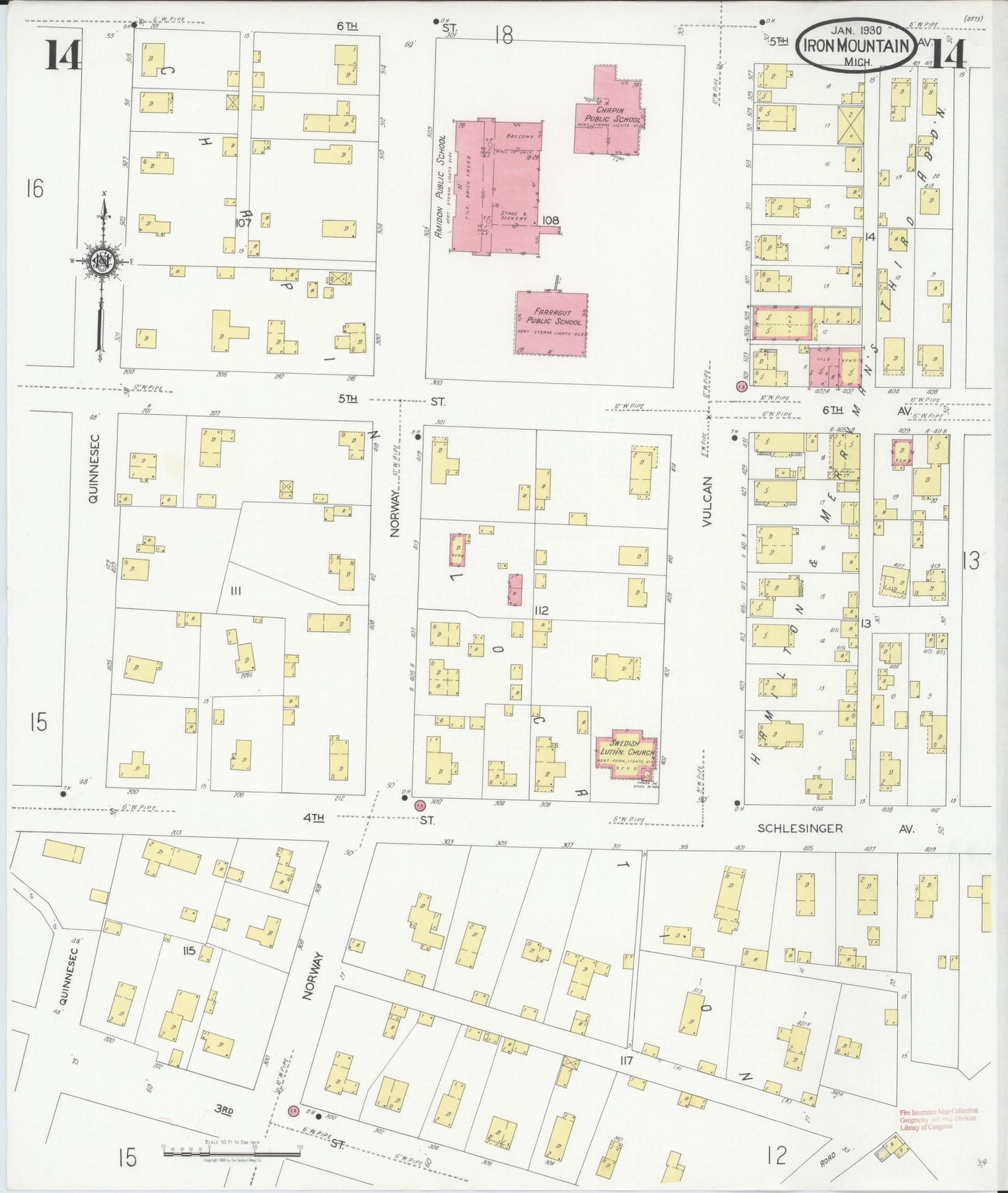 Sanborn Fire Insurance Map from Iron Mountain, Dickinson County, Michigan (1930), Sheet #0014 - Complete Map Set gallery image, historic Sanborn map, vintage wall art, Michigan Michigan