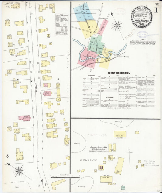 Sanborn Fire Insurance Map from Fair Haven, Rutland County, Vermont (1897), Sheet #0001 - Historic Sanborn Fire Insurance Map Print, vintage old map wall art, antique decor, genealogy gift, Vermont Vermont map
