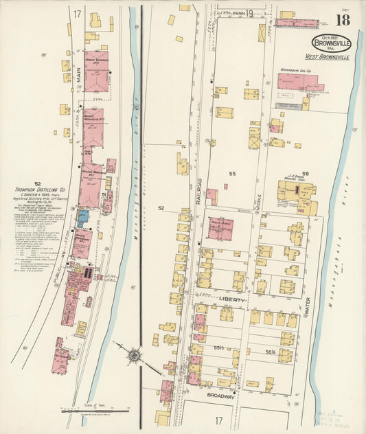Sanborn Fire Insurance Map from Brownsville, Fayette County, Pennsylvania (1921), Sheet #0018 - Historic Sanborn Fire Insurance Map Print, vintage old map wall art, antique decor, genealogy gift, Pennsylvania Pennsylvania map