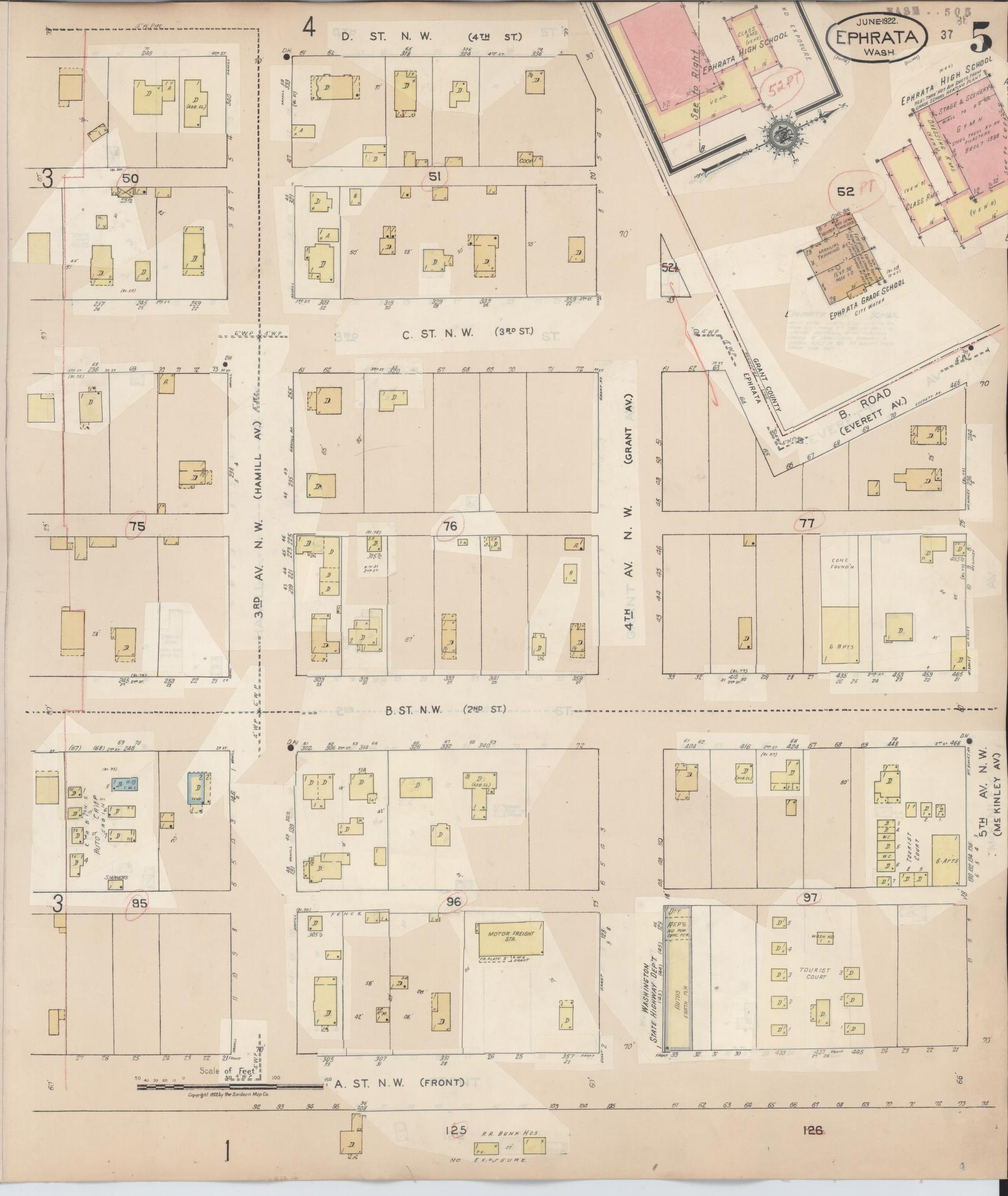 Sanborn Fire Insurance Map from Ephrata, Grant County, Washington (1944), Sheet #0005 - Complete Map Set gallery image, historic Sanborn map, vintage wall art, Washington Washington
