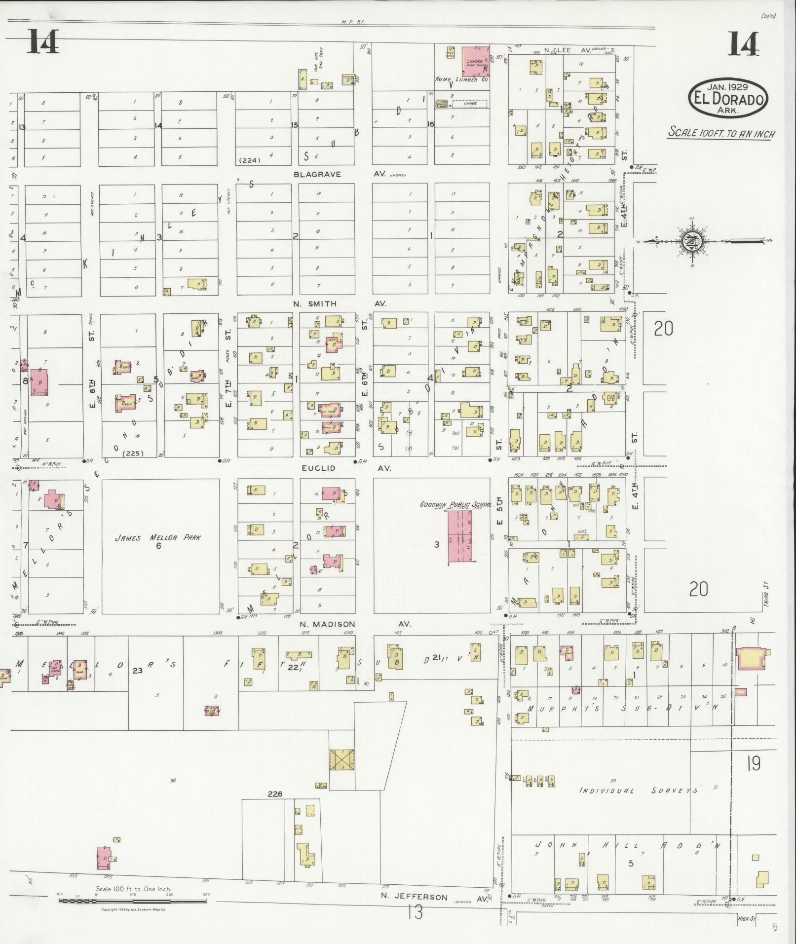 Sanborn Fire Insurance Map from El Dorado, Union County, Arkansas (1929), Sheet #0014 - Historic Sanborn Fire Insurance Map Print, vintage old map wall art, antique decor, genealogy gift, Arkansas Arkansas map