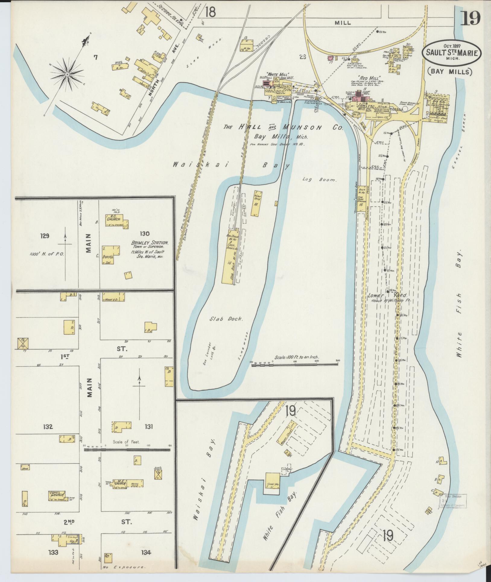 Sanborn Fire Insurance Map from Sault Sainte Marie, Chippewa County, Michigan (1897), Sheet #0019 - Complete Map Set gallery image, historic Sanborn map, vintage wall art, Michigan Michigan