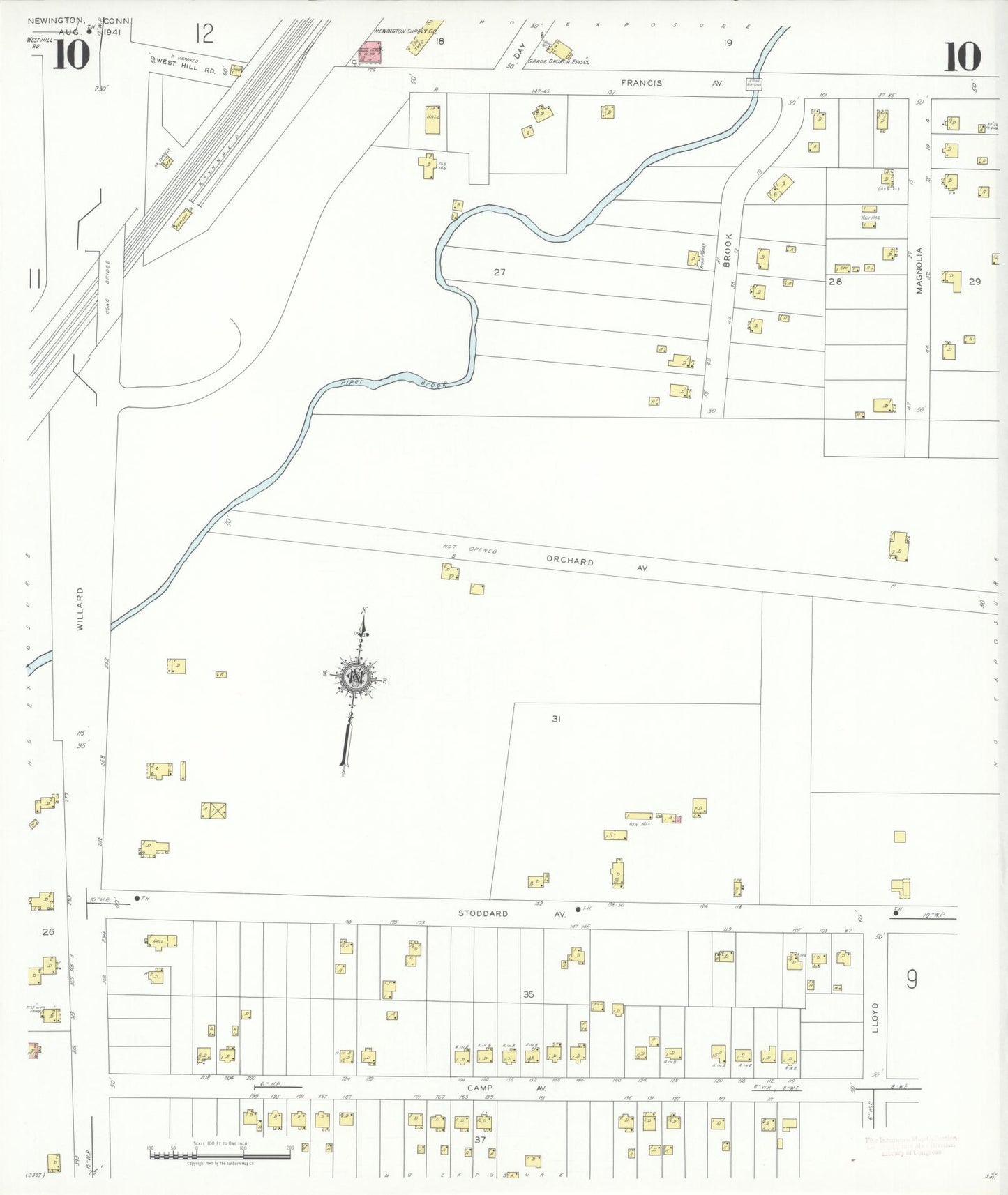 Sanborn Fire Insurance Map from Newington, Hartford County, Connecticut (1941), Sheet #0010 - Historic Sanborn Fire Insurance Map Print, vintage old map wall art, antique decor, genealogy gift, Connecticut Connecticut map