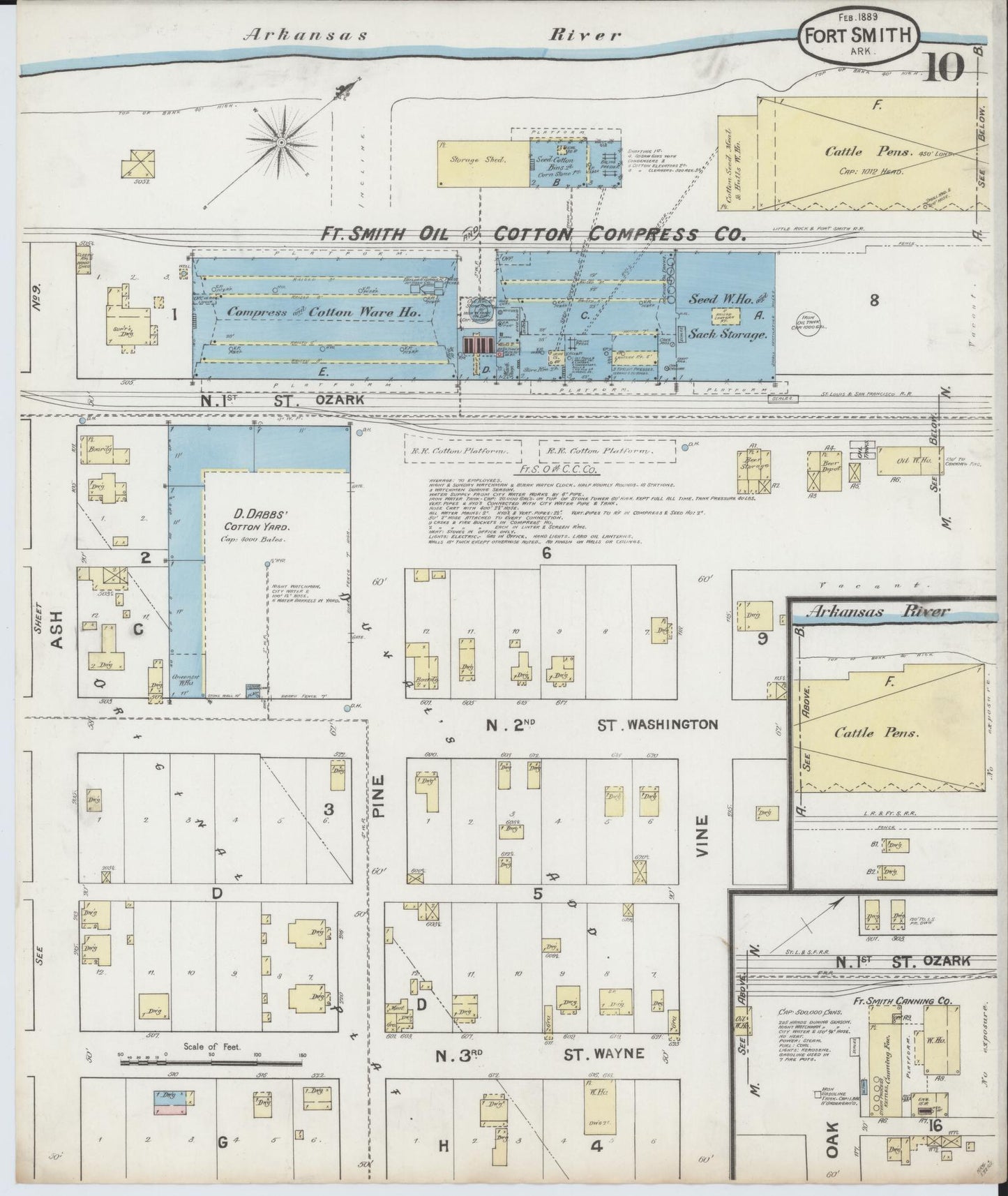 Sanborn Fire Insurance Map from Fort Smith, Sebastian County, Arkansas (1889), Sheet #0010 - Historic Sanborn Fire Insurance Map Print, vintage old map wall art, antique decor, genealogy gift, Arkansas Arkansas map