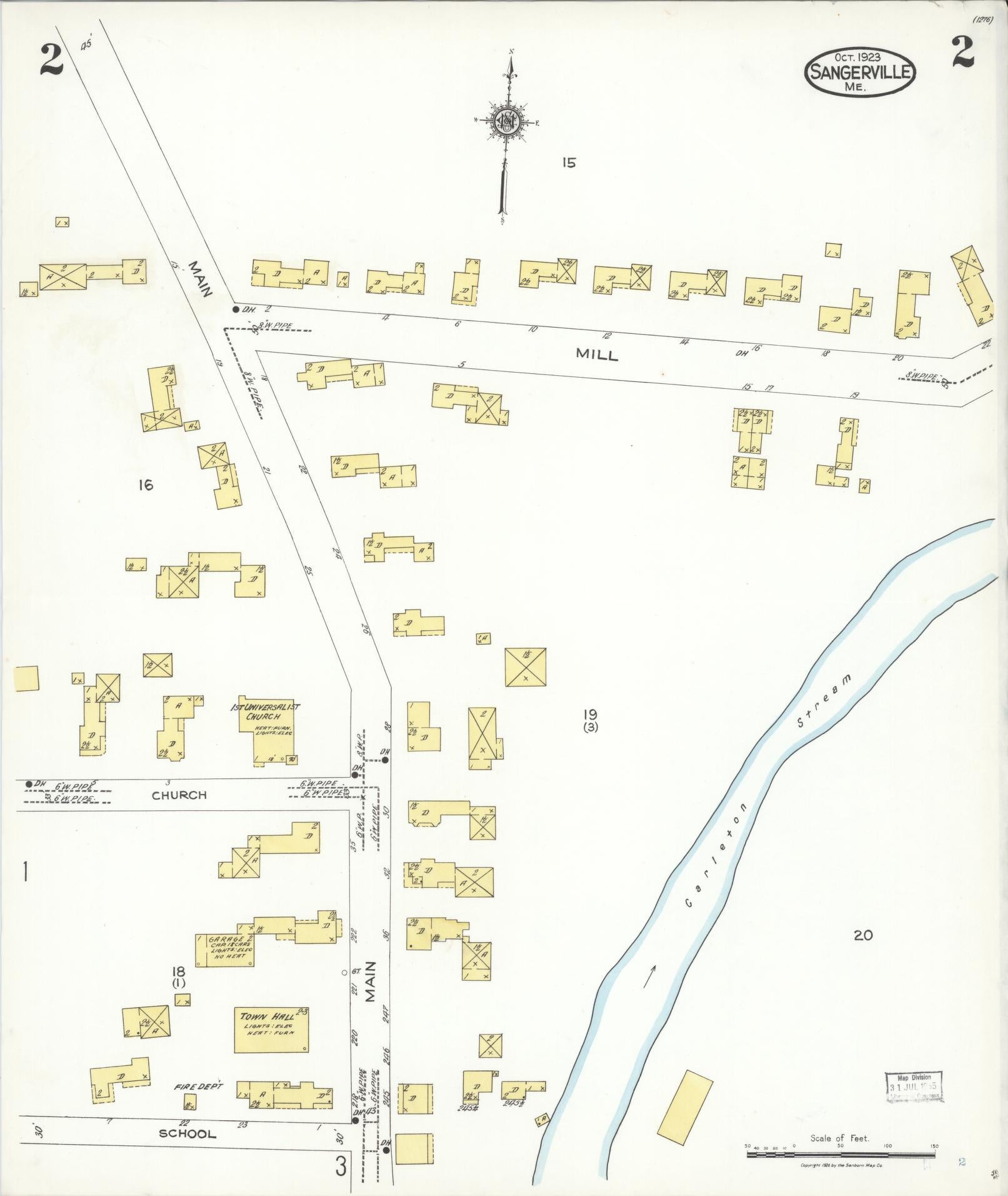 Sanborn Fire Insurance Map from Sangerville, Piscataquis County, Maine (1923), Sheet #0002 - Historic Sanborn Fire Insurance Map Print, vintage old map wall art, antique decor, genealogy gift, Maine Maine map