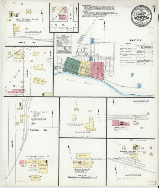 Sanborn Fire Insurance Map from Newburgh, Warrick County, Indiana (1910), Sheet #0001 - Historic Sanborn Fire Insurance Map Print, vintage old map wall art, antique decor, genealogy gift, Indiana Indiana map