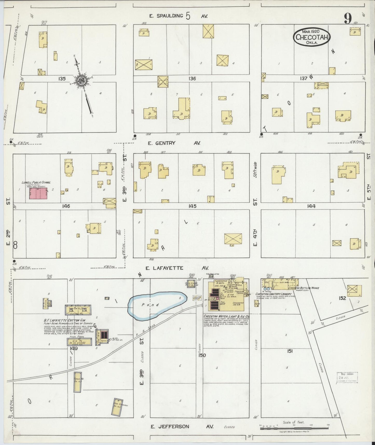 Sanborn Fire Insurance Map from Checotah, McIntosch County, Oklahoma (1920), Sheet #0009 - Historic Sanborn Fire Insurance Map Print, vintage old map wall art, antique decor, genealogy gift, Oklahoma Oklahoma map