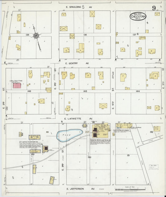 Sanborn Fire Insurance Map from Checotah, McIntosch County, Oklahoma (1920), Sheet #0009 - Historic Sanborn Fire Insurance Map Print, vintage old map wall art, antique decor, genealogy gift, Oklahoma Oklahoma map