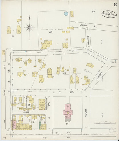 Sanborn Fire Insurance Map from San Rafael, Marin County, California (1887), Sheet #0008 - Complete Map Set gallery image, historic Sanborn map, vintage wall art, California California