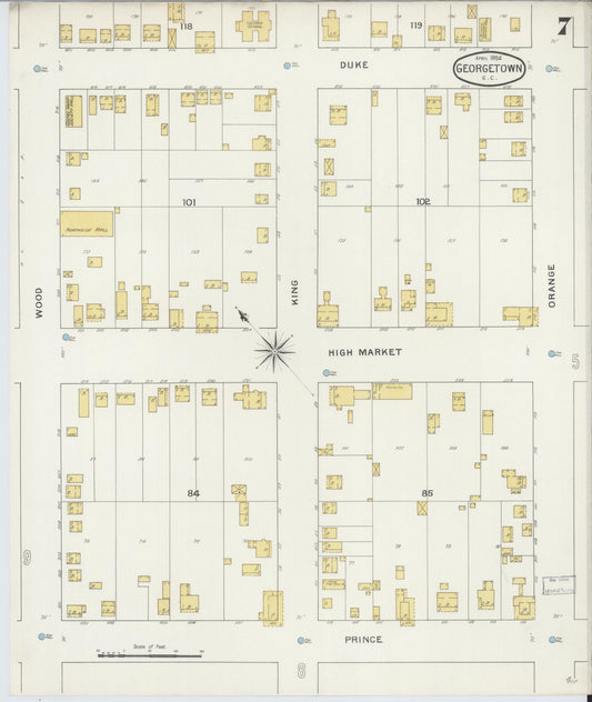 Sanborn Fire Insurance Map from Georgetown, Georgetown County, South Carolina (1894), Sheet #0007 - Historic Sanborn Fire Insurance Map Print, vintage old map wall art, antique decor, genealogy gift, South Carolina South Carolina map