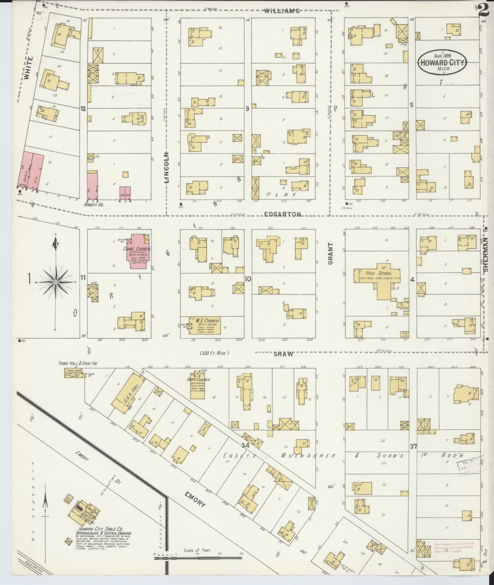 Sanborn Fire Insurance Map from Howard City, Montcalm County, Michigan (1899), Sheet #0002 - Complete Map Set gallery image, historic Sanborn map, vintage wall art, Michigan Michigan