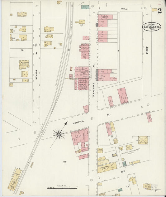 Sanborn Fire Insurance Map from La Follette, Campbell County, Tennessee (1906), Sheet #0002 - Historic Sanborn Fire Insurance Map Print, vintage old map wall art, antique decor, genealogy gift, Tennessee Tennessee map