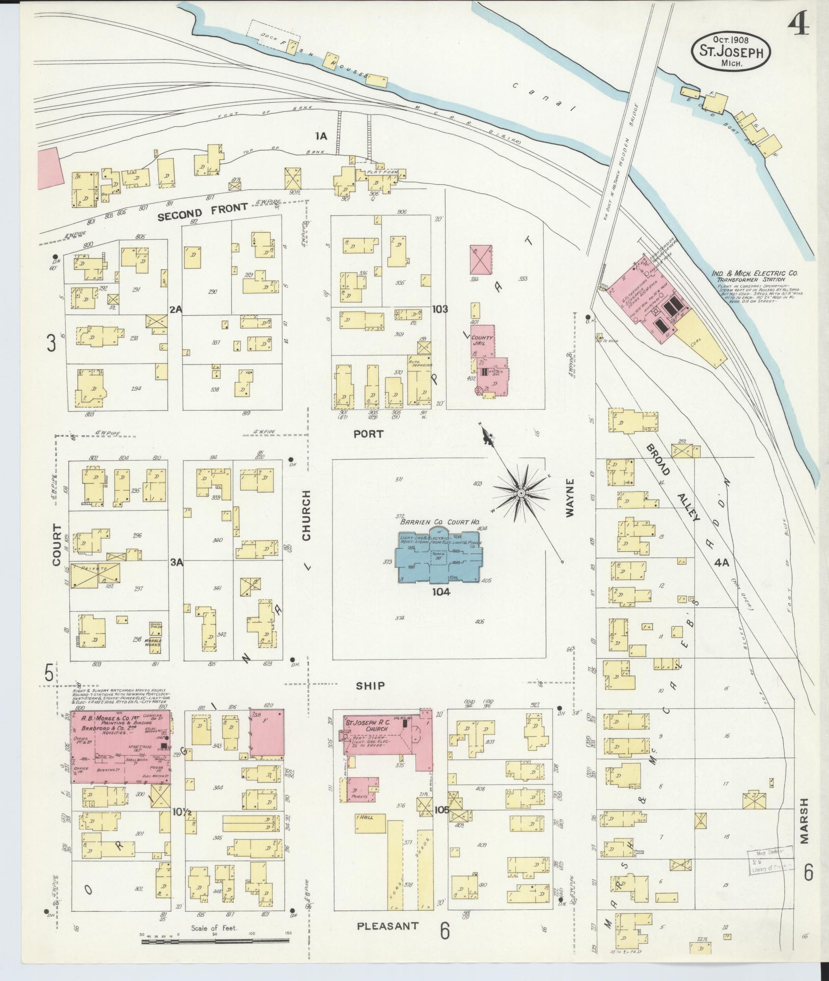 Sanborn Fire Insurance Map from Saint Joseph, Berrien County, Michigan (1908), Sheet #0004 - Complete Map Set gallery image, historic Sanborn map, vintage wall art, Michigan Michigan