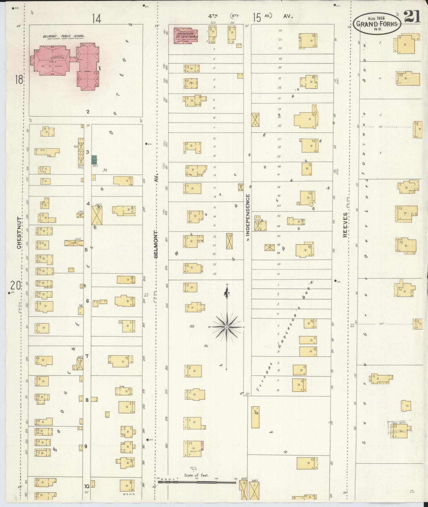 Sanborn Fire Insurance Map from Grand Forks, Grand Forks County, North Dakota (1906), Sheet #0021 - Complete Map Set gallery image, historic Sanborn map, vintage wall art, North Dakota North Dakota