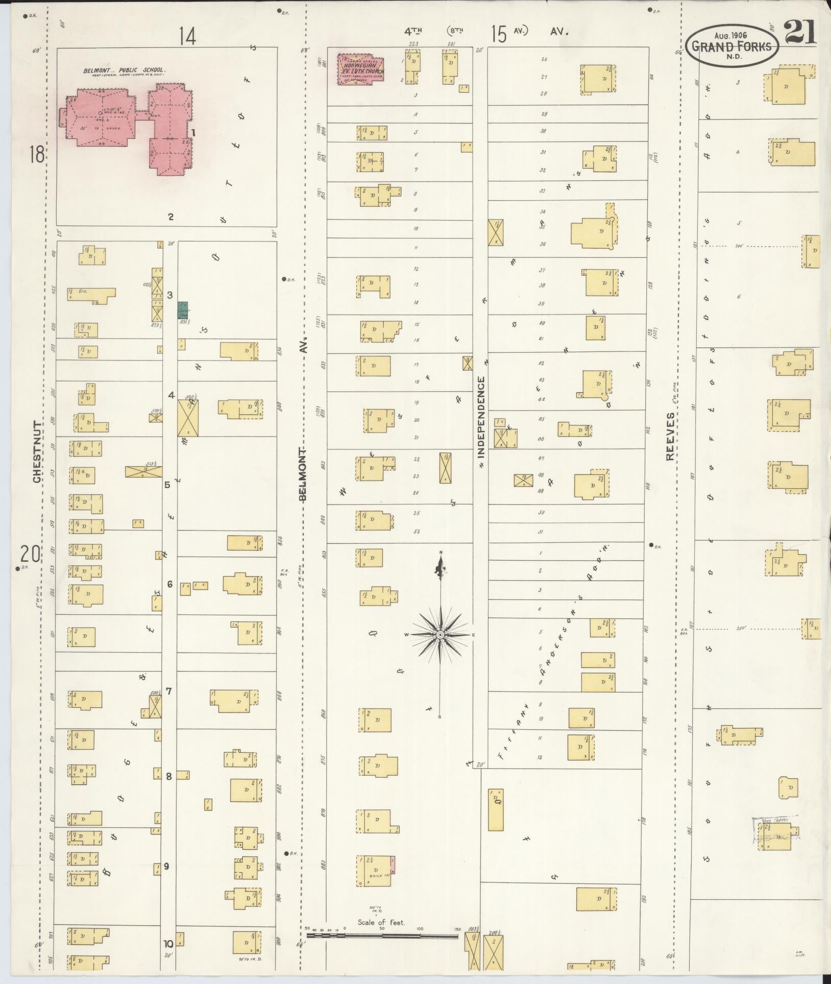 Sanborn Fire Insurance Map from Grand Forks, Grand Forks County, North Dakota (1906), Sheet #0021 - Complete Map Set gallery image, historic Sanborn map, vintage wall art, North Dakota North Dakota