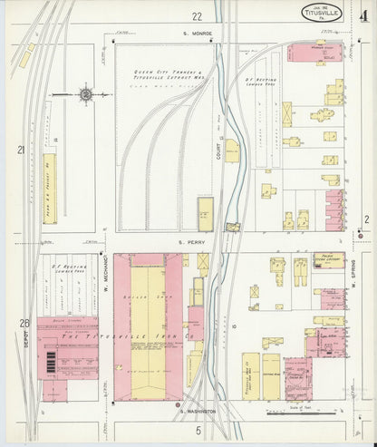Sanborn Fire Insurance Map from Titusville, Crawford County, Pennsylvania (1912), Sheet #0004 - Historic Sanborn Fire Insurance Map Print, vintage old map wall art, antique decor, genealogy gift, Pennsylvania Pennsylvania map