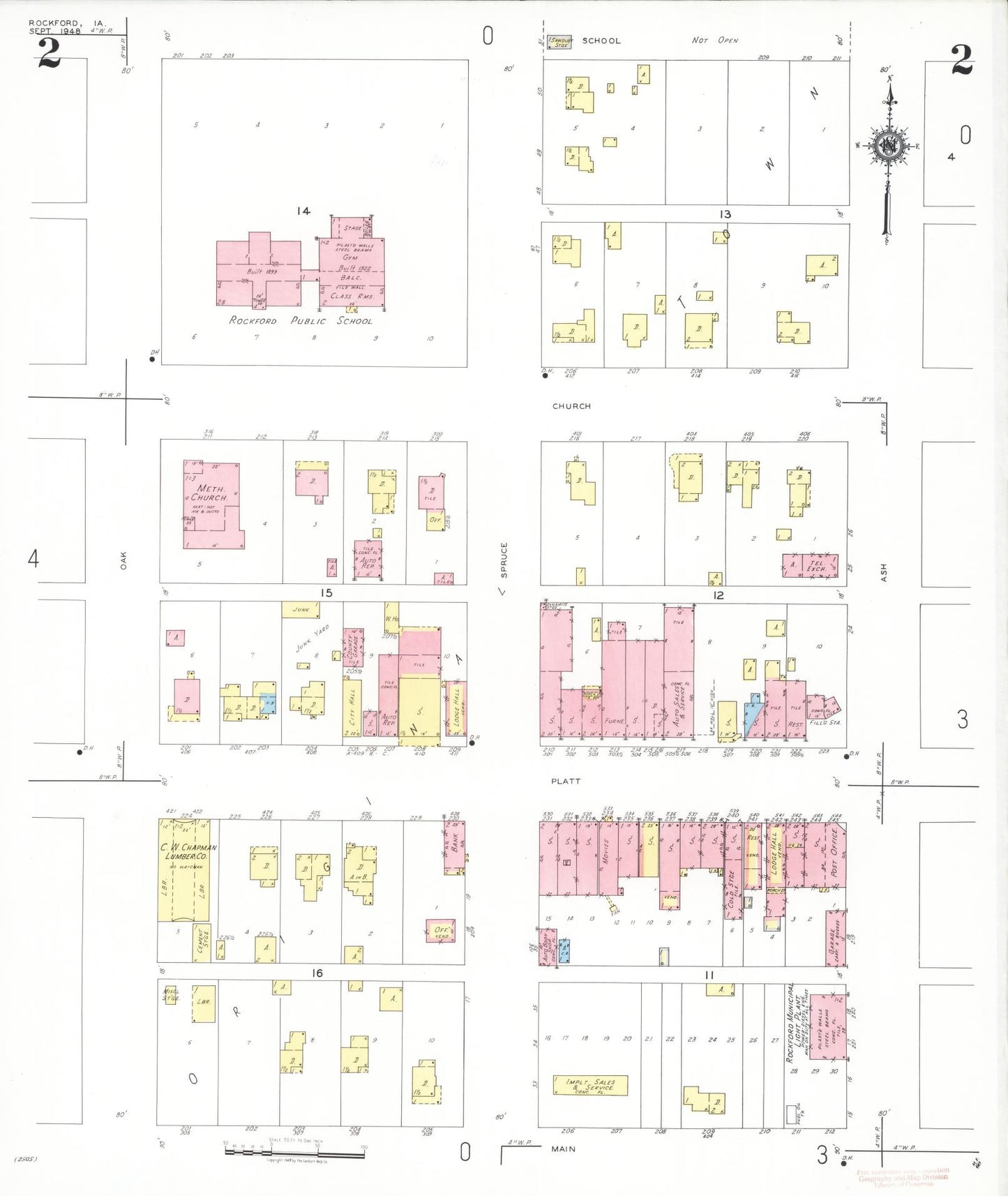 Sanborn Fire Insurance Map from Rockford, Floyd County, Iowa (1948), Sheet #0002 - Historic Sanborn Fire Insurance Map Print, vintage old map wall art