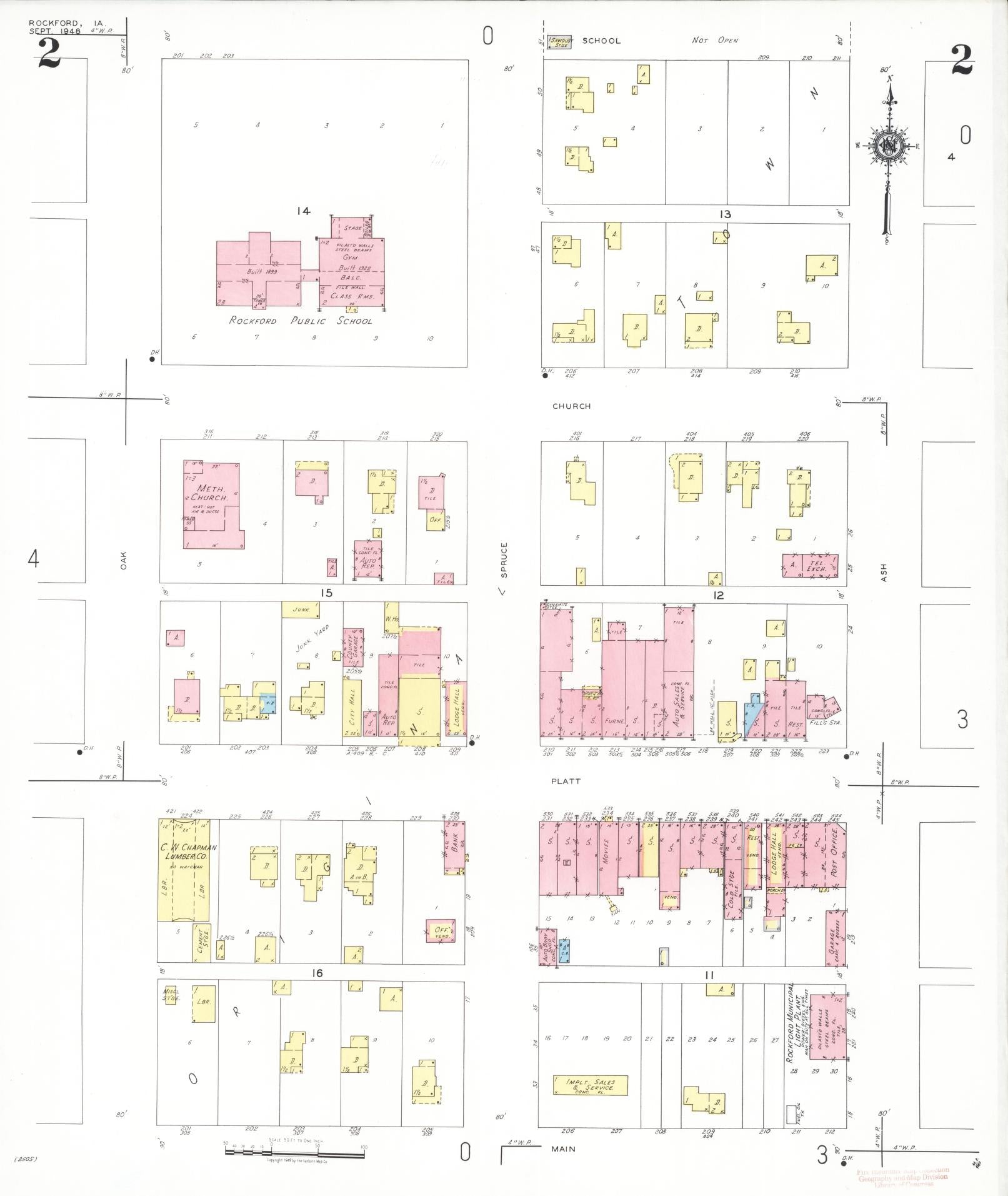 Sanborn Fire Insurance Map from Rockford, Floyd County, Iowa (1948), Sheet #0002 - Historic Sanborn Fire Insurance Map Print, vintage old map wall art