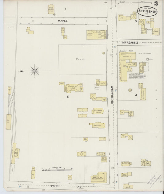 Sanborn Fire Insurance Map from Bethlehem, Grafton County, New Hampshire (1889), Sheet #0003 - Historic Sanborn Fire Insurance Map Print, vintage old map wall art, antique decor, genealogy gift, New Hampshire New Hampshire map