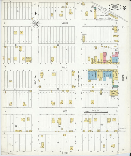 Sanborn Fire Insurance Map from Coyle, Logan County, Oklahoma (1905), Sheet #0002 - Historic Sanborn Fire Insurance Map Print, vintage old map wall art, antique decor, genealogy gift, Oklahoma Oklahoma map
