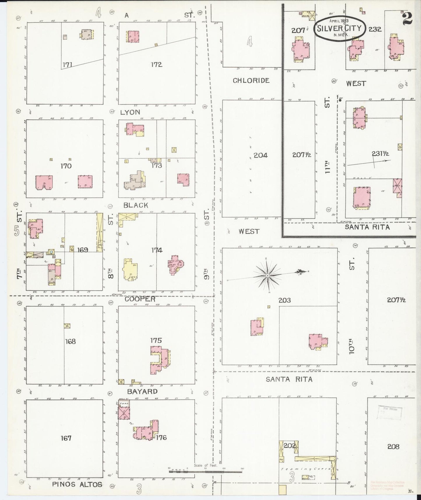 Sanborn Fire Insurance Map from Silver City, Grant County, New Mexico (1893), Sheet #0002 - Complete Map Set gallery image, historic Sanborn map, vintage wall art, New Mexico New Mexico
