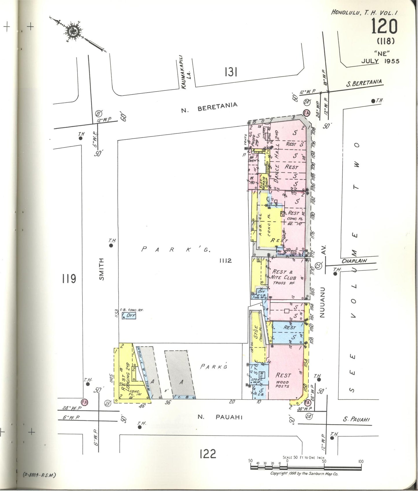 Sanborn Fire Insurance Map from Honolulu, Oahu County, Hawaii (1955), Sheet #0120 - Historic Sanborn Fire Insurance Map Print