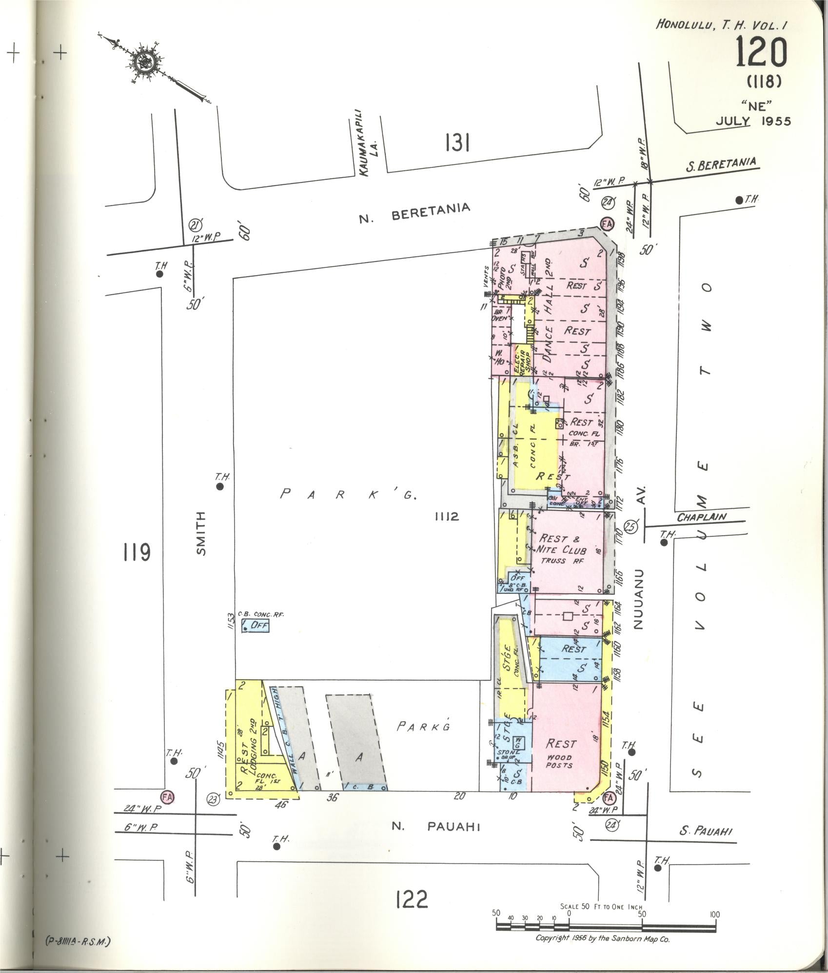 Sanborn Fire Insurance Map from Honolulu, Oahu County, Hawaii (1955), Sheet #0120 - Historic Sanborn Fire Insurance Map Print