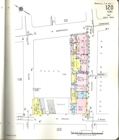 Sanborn Fire Insurance Map from Honolulu, Oahu County, Hawaii (1955), Sheet #0120 - Historic Sanborn Fire Insurance Map Print