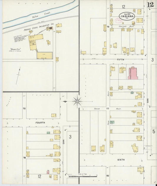 Sanborn Fire Insurance Map from Indiana, Indiana County, Pennsylvania (1888), Sheet #0012 - Historic Sanborn Fire Insurance Map Print, vintage old map wall art, antique decor, genealogy gift, Pennsylvania Pennsylvania map
