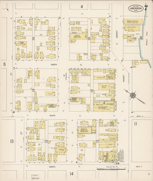 Sanborn Fire Insurance Map from Aberdeen, Grays Harbor County, Washington (1914), Sheet #0007 - Historic Sanborn Fire Insurance Map Print, vintage old map wall art, antique decor, genealogy gift, Washington Washington map