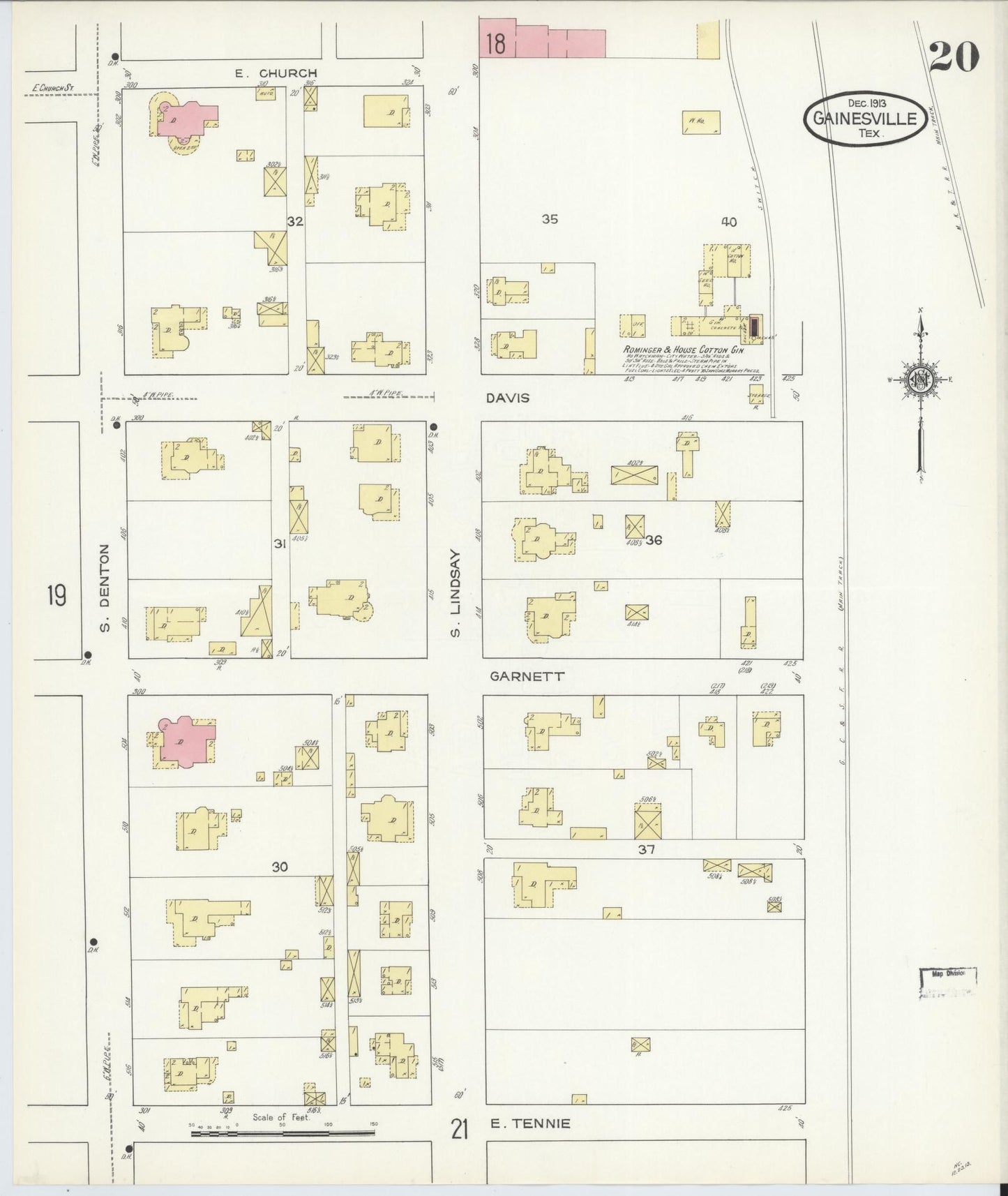 Sanborn Fire Insurance Map from Gainesville, Cooke County, Texas (1913), Sheet #0020 - Complete Map Set gallery image, historic Sanborn map, vintage wall art, Texas Texas