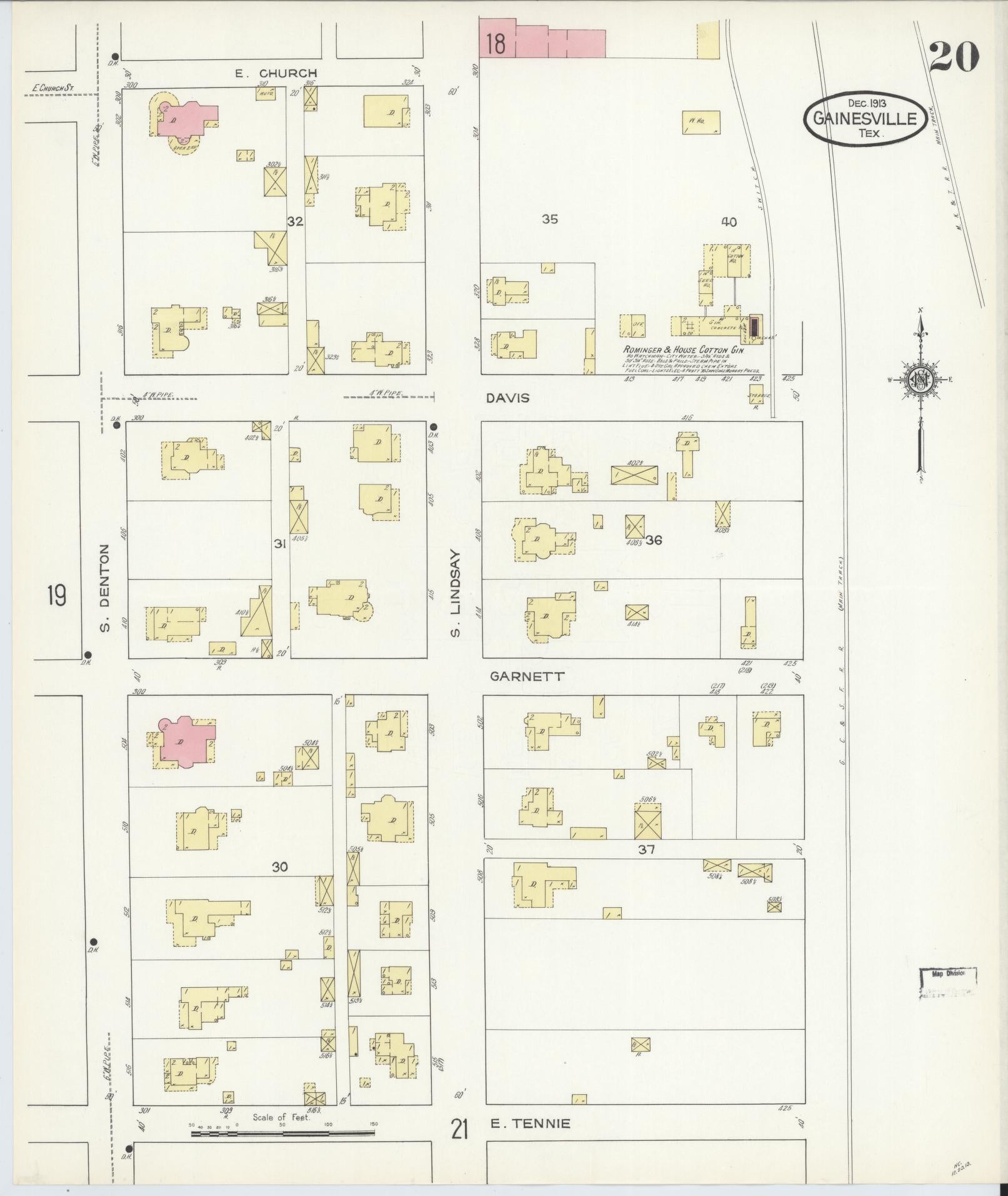 Sanborn Fire Insurance Map from Gainesville, Cooke County, Texas (1913), Sheet #0020 - Complete Map Set gallery image, historic Sanborn map, vintage wall art, Texas Texas