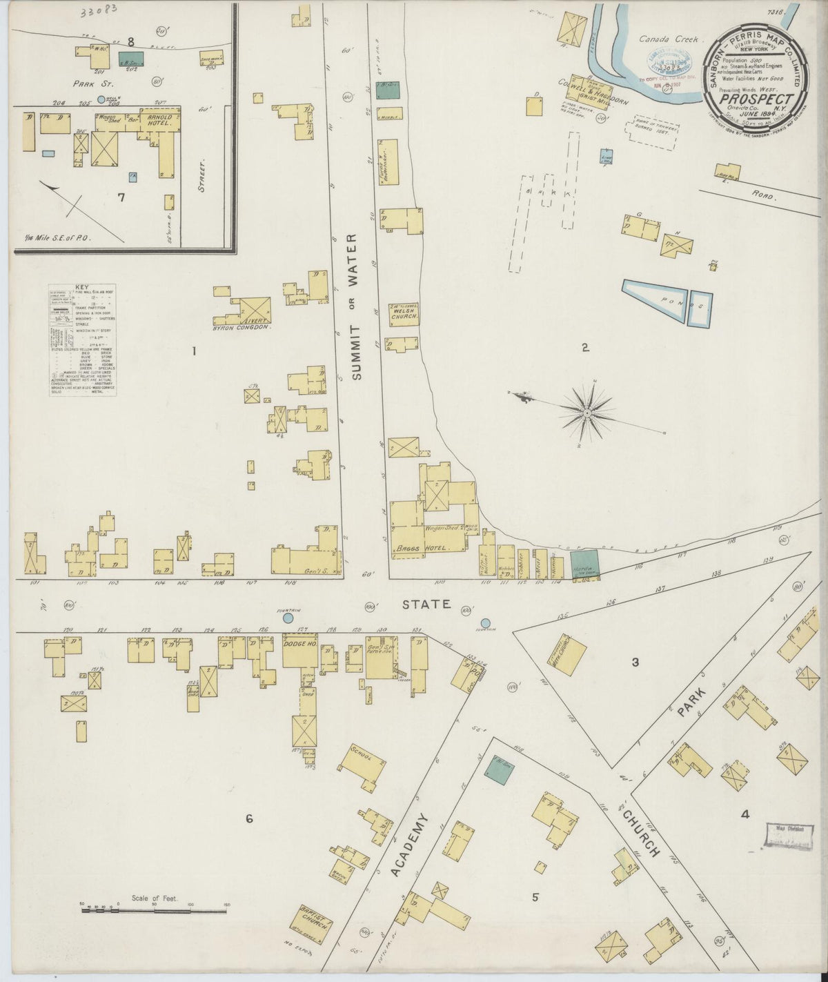 Sanborn Fire Insurance Map from Prospect, Oneida County, New York (1894), Sheet #0001 - Historic Sanborn Fire Insurance Map Print, vintage old map wall art, antique decor, genealogy gift, New York New York map