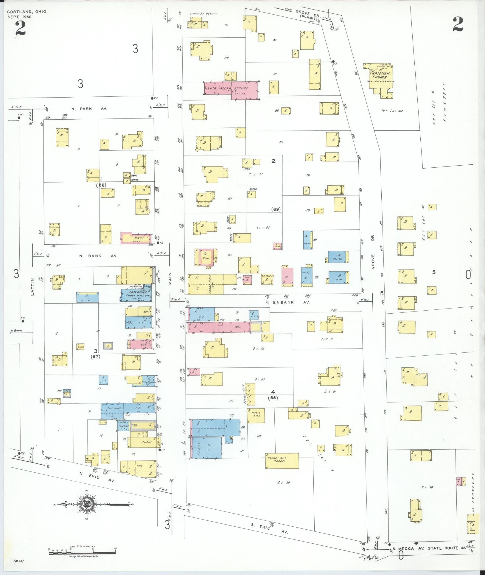 Sanborn Fire Insurance Map from Cortland, Trumbull County, Ohio (1950), Sheet #0002 - Complete Map Set gallery image, historic Sanborn map, vintage wall art, Ohio Ohio