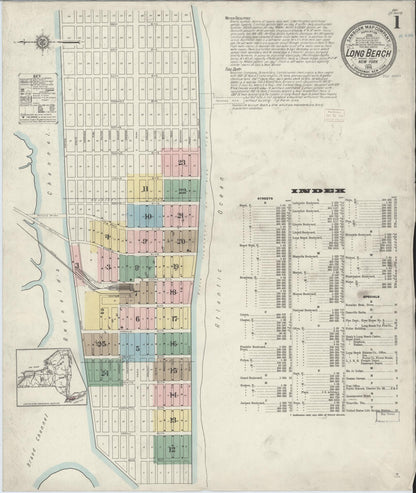 Sanborn Fire Insurance Map from Long Beach, Nassau County, New York (1914), Sheet #0001 - Complete Map Set gallery image, historic Sanborn map, vintage wall art, New York New York