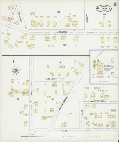 Sanborn Fire Insurance Map from Willimantic, Windham County, Connecticut (1892), Sheet #0009 - Complete Map Set gallery image, historic Sanborn map, vintage wall art, Connecticut Connecticut