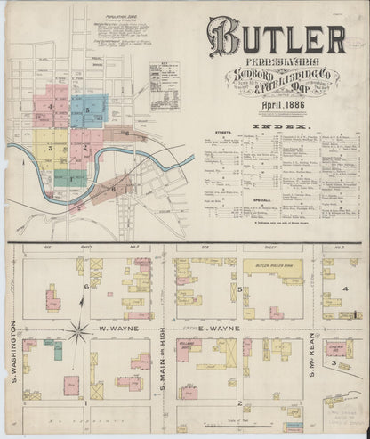 Sanborn Fire Insurance Map from Butler, Butler County, Pennsylvania (1886), Sheet #0001 - Complete Map Set gallery image, historic Sanborn map, vintage wall art, Pennsylvania Pennsylvania