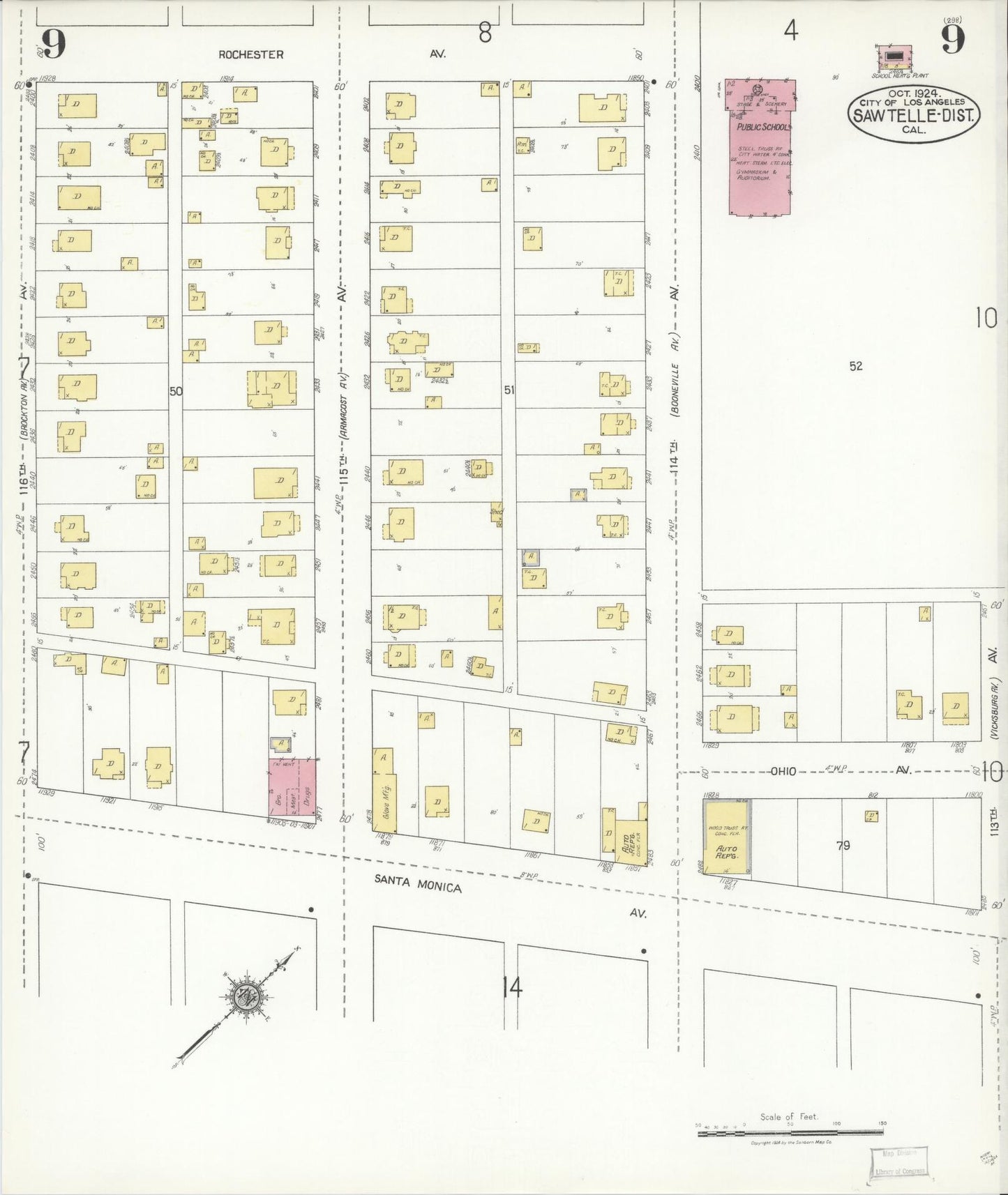 Sanborn Fire Insurance Map from Sawtelle, Los Angeles County, California (1924), Sheet #0009 - Complete Map Set gallery image, historic Sanborn map, vintage wall art, California California