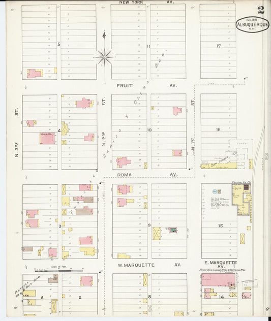 Sanborn Fire Insurance Map from Albuquerque, Bernalillo County, New Mexico (1893), Sheet #0002 - Historic Sanborn Fire Insurance Map Print, vintage old map wall art, antique decor, genealogy gift, New Mexico New Mexico map