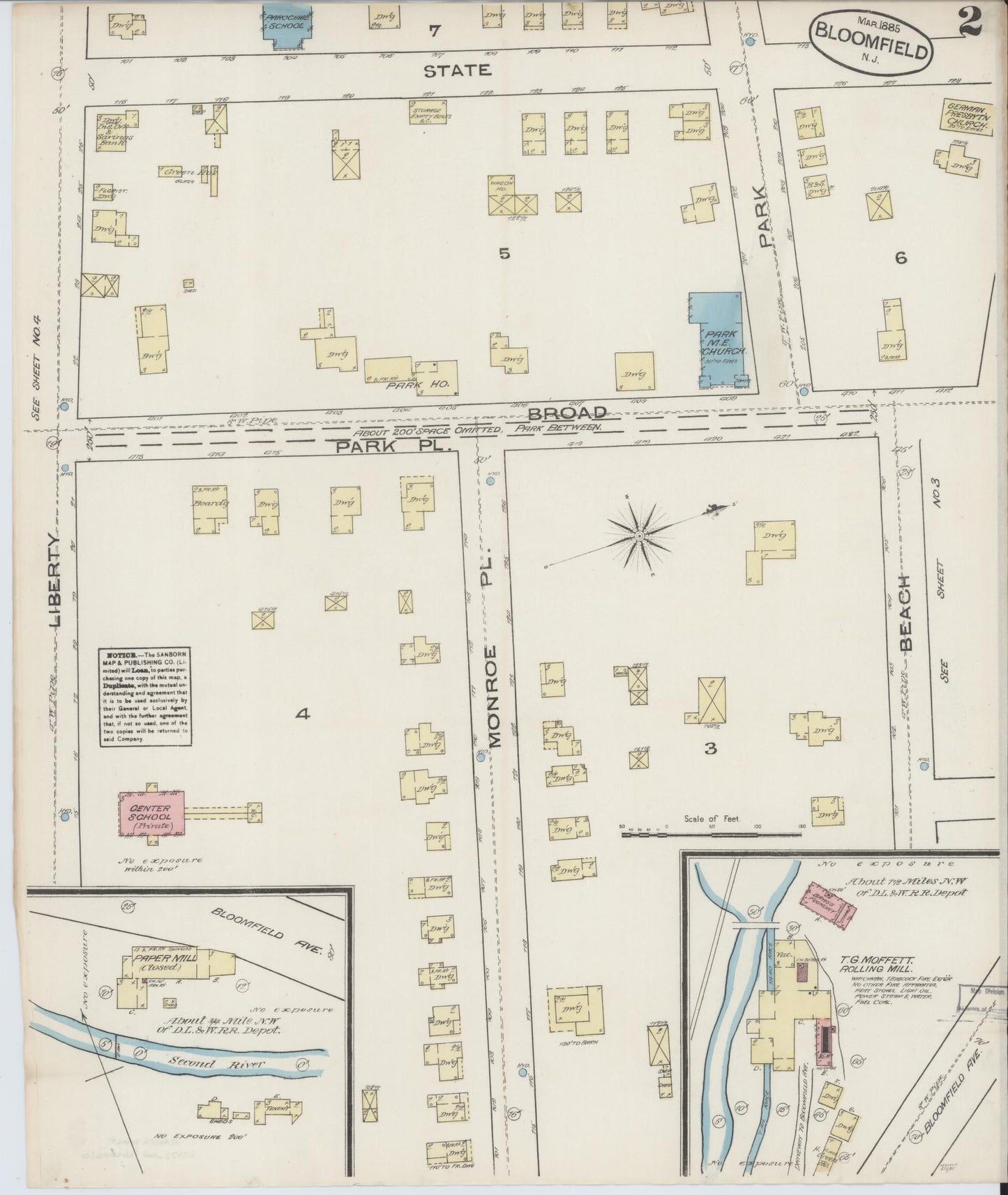 Sanborn Fire Insurance Map from Bloomfield, Essex County, New Jersey (1885), Sheet #0002 - Historic Sanborn Fire Insurance Map Print, vintage old map wall art, antique decor, genealogy gift, New Jersey New Jersey map