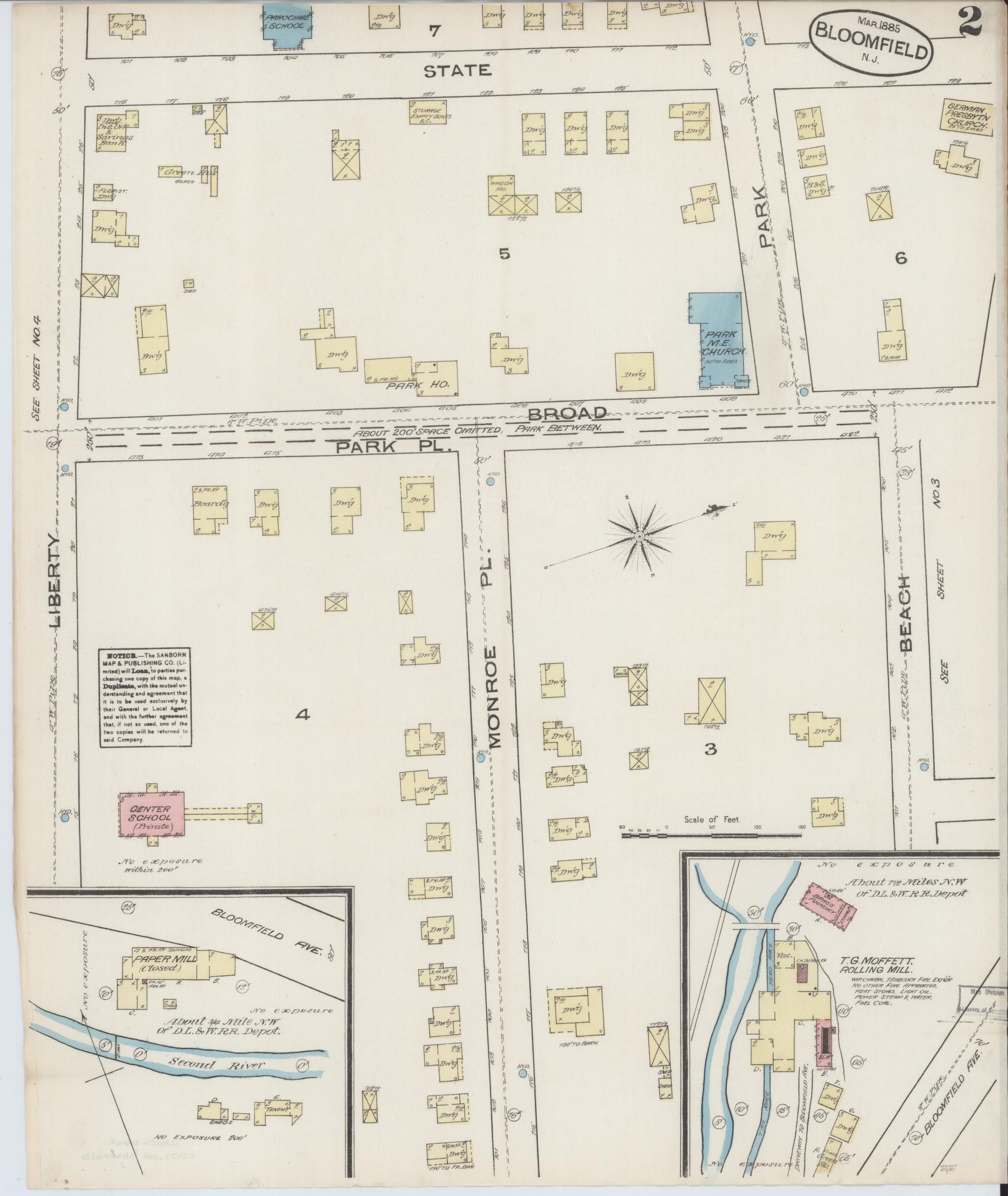Sanborn Fire Insurance Map from Bloomfield, Essex County, New Jersey (1885), Sheet #0002 - Historic Sanborn Fire Insurance Map Print, vintage old map wall art, antique decor, genealogy gift, New Jersey New Jersey map