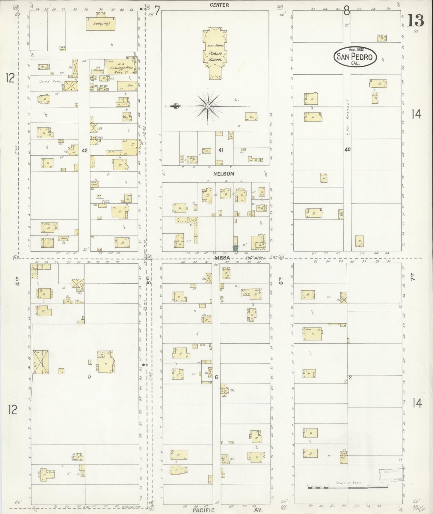 Sanborn Fire Insurance Map from San Pedro, Los Angeles County, California (1902), Sheet #0013 - Complete Map Set gallery image, historic Sanborn map, vintage wall art, California California