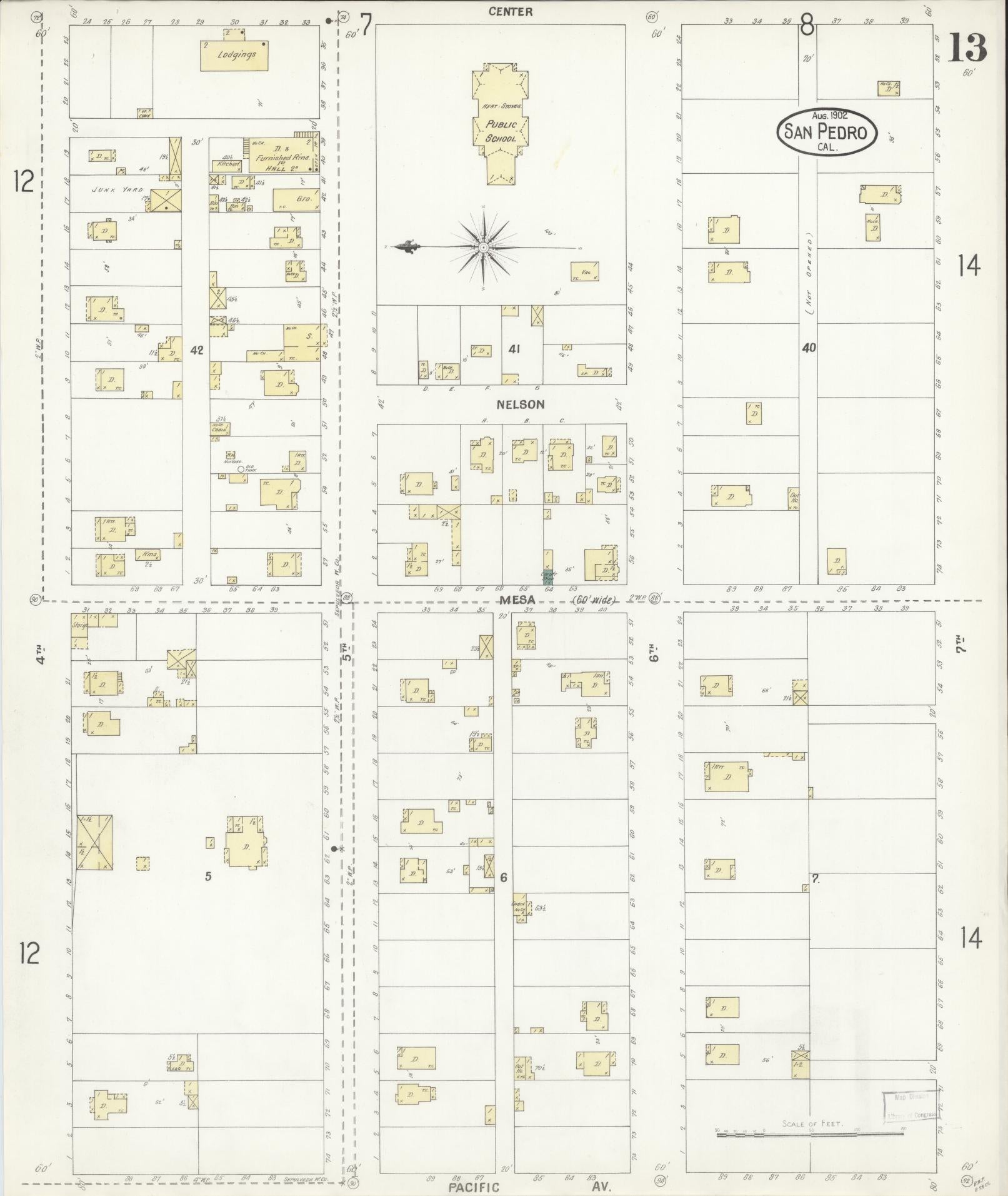 Sanborn Fire Insurance Map from San Pedro, Los Angeles County, California (1902), Sheet #0013 - Complete Map Set gallery image, historic Sanborn map, vintage wall art, California California